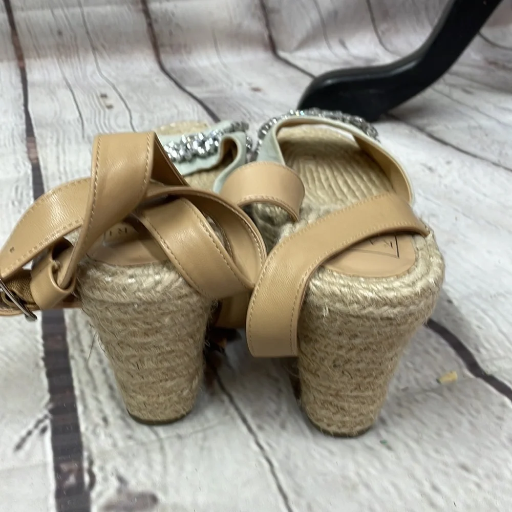 Kaari Blue espadrilles wedge ankle rhinestone blue size 9 sandals